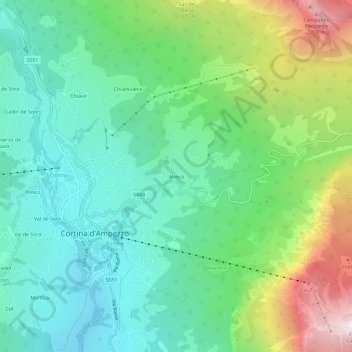 Mapa topográfico Alverà, altitude, relevo