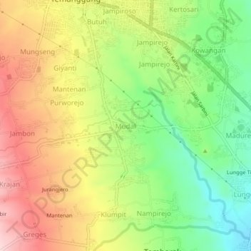 Mapa topográfico Mudal, altitude, relevo