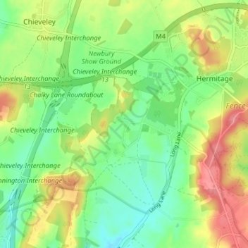 Mapa topográfico Curridge, altitude, relevo