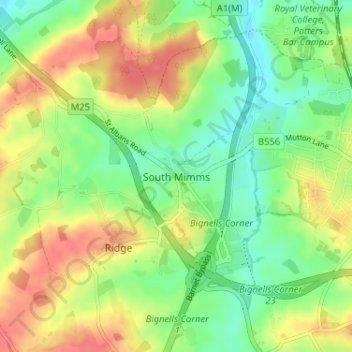 Mapa topográfico South Mimms, altitude, relevo