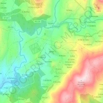 Mapa topográfico Racelo, altitude, relevo