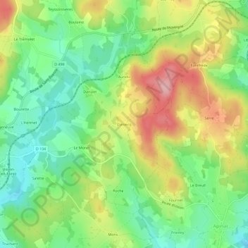 Mapa topográfico Daniecq, altitude, relevo
