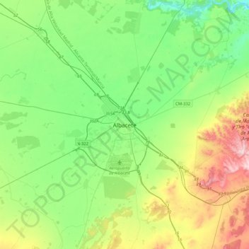 Mapa topográfico Albacete, altitude, relevo