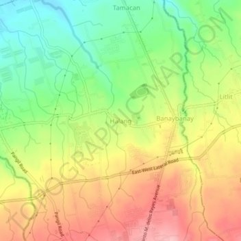 Mapa topográfico Halang, altitude, relevo