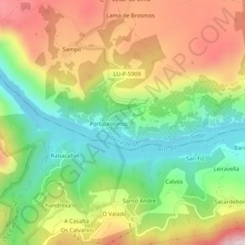 Mapa topográfico Chanteiro, altitude, relevo