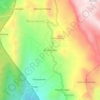 Mapa topográfico Buntu Tangla, altitude, relevo