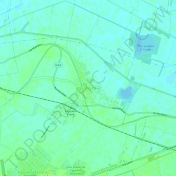 Mapa topográfico Vigarano Pieve, altitude, relevo