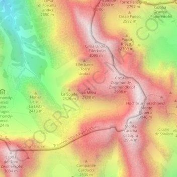 Mapa topográfico La Mitra, altitude, relevo