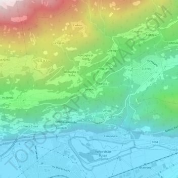 Mapa topográfico Serone, altitude, relevo