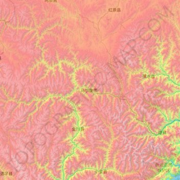 Mapa topográfico 阿坝州, altitude, relevo