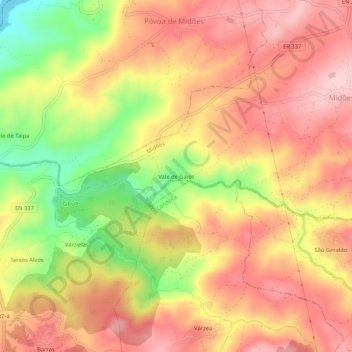 Mapa topográfico Vale de Gaios, altitude, relevo