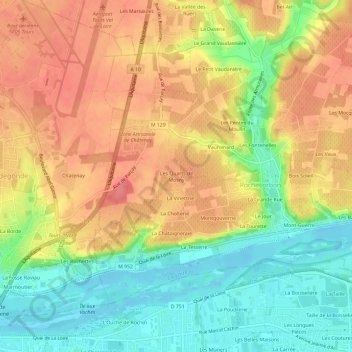 Mapa topográfico Les Quarts de Mosny, altitude, relevo