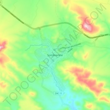 Mapa topográfico Sombrerete, altitude, relevo