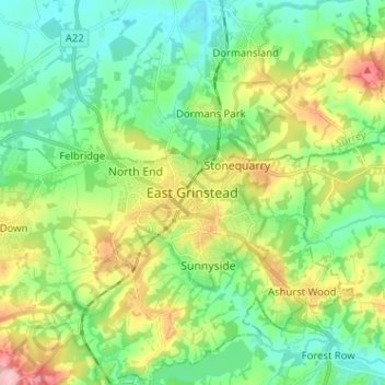 Mapa topográfico East Grinstead, altitude, relevo
