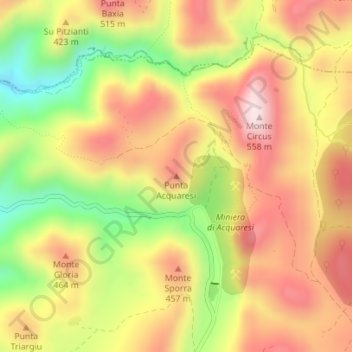 Mapa topográfico Punta Acquaresi, altitude, relevo