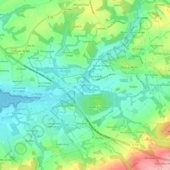 Mapa topográfico Pont Coat, altitude, relevo