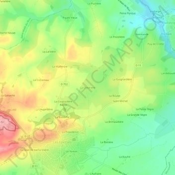 Mapa topográfico La Chevrière, altitude, relevo