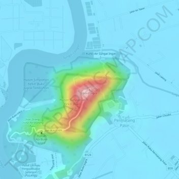 Mapa topográfico Jugra Hill, altitude, relevo