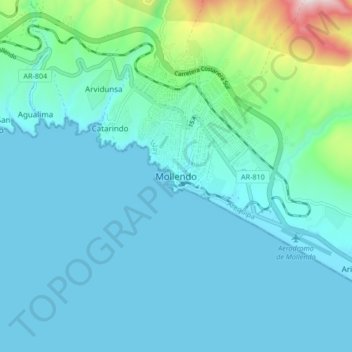 Mapa topográfico Mollendo, altitude, relevo