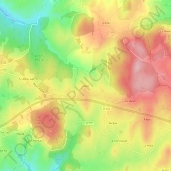 Mapa topográfico Juillet, altitude, relevo