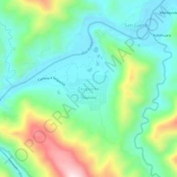 Mapa topográfico Teoponte, altitude, relevo