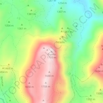 Mapa topográfico Espino, altitude, relevo
