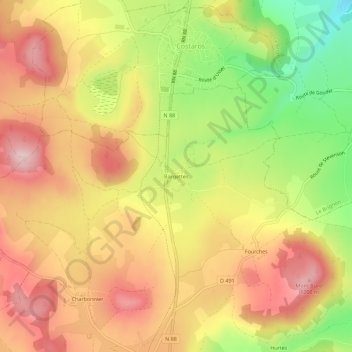 Mapa topográfico Bargettes, altitude, relevo
