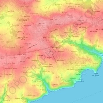 Mapa topográfico Croas ar Go, altitude, relevo