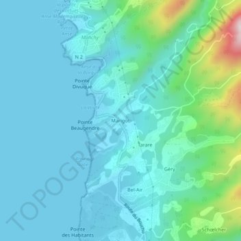 Mapa topográfico Marigot, altitude, relevo