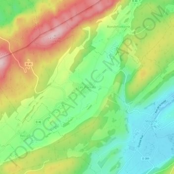 Mapa topográfico Les Pontets, altitude, relevo
