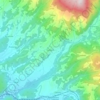 Mapa topográfico Moncigoli, altitude, relevo