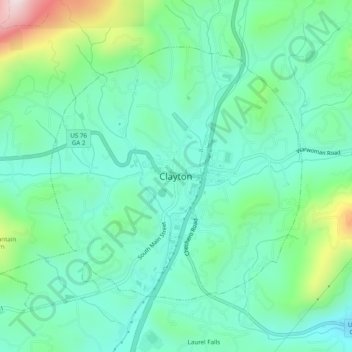 Mapa topográfico Clayton, altitude, relevo