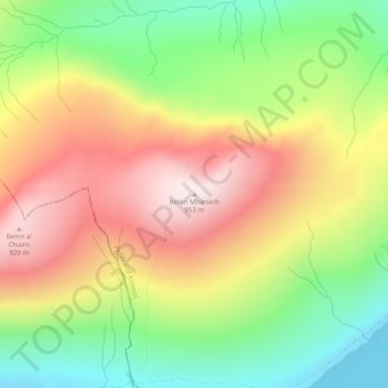 Mapa topográfico Beinn Mhanach, altitude, relevo