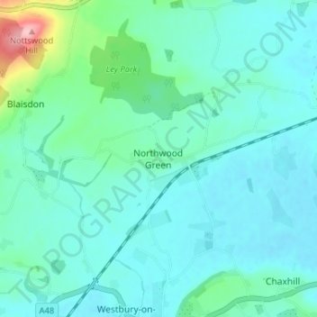 Mapa topográfico Northwood Green, altitude, relevo