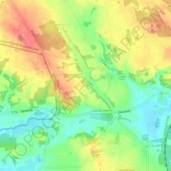 Mapa topográfico Hornsmark, altitude, relevo