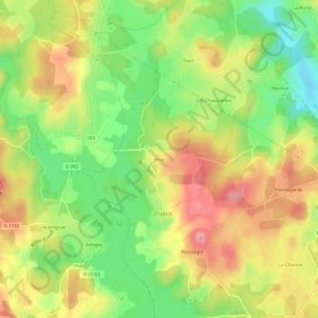 Mapa topográfico Yeux, altitude, relevo