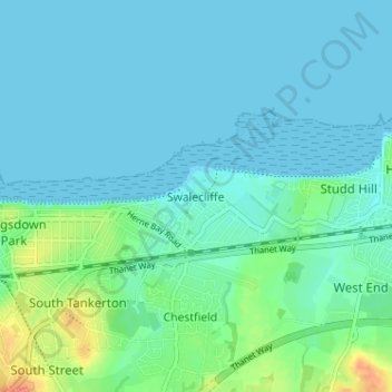 Mapa topográfico Swalecliffe, altitude, relevo