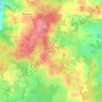 Mapa topográfico Chez Freret, altitude, relevo