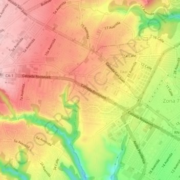 Mapa topográfico KM. 12, altitude, relevo