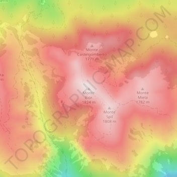 Mapa topográfico Monte Fior, altitude, relevo