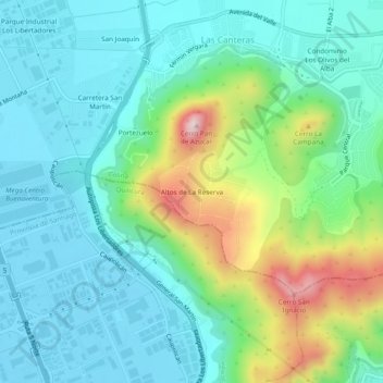 Mapa topográfico Altos de La Reserva, altitude, relevo