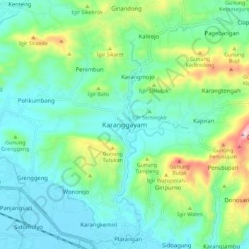 Mapa topográfico Karanggayam, altitude, relevo