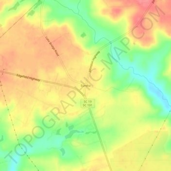 Mapa topográfico Eureka, altitude, relevo