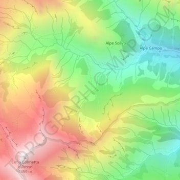 Mapa topográfico Alpe del Cortese, altitude, relevo