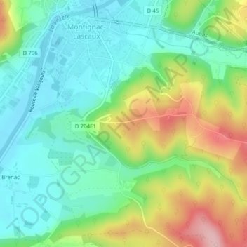 Mapa topográfico Grotte de Lascaux, altitude, relevo