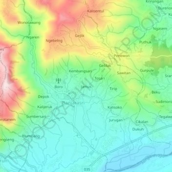 Mapa topográfico Jamus, altitude, relevo