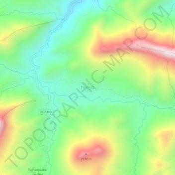 Mapa topográfico Tirrhist, altitude, relevo