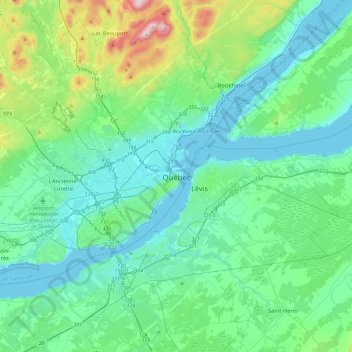 Mapa topográfico Quebec, altitude, relevo