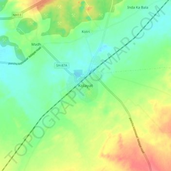 Mapa topográfico Kolayat, altitude, relevo