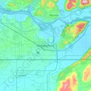 Mapa topográfico Abbotsford, altitude, relevo